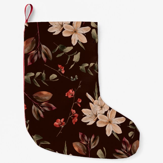 Bohemian floral seamless pattern with dark brown b small christmas stocking (Front)