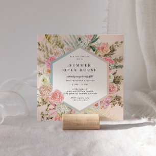 bohemian floral square open house invitation