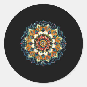 Bohemian Floral Sunburst Mandala For Meditation Classic Round Sticker