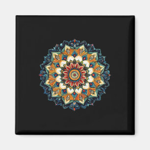 Bohemian Floral Sunburst Mandala For Meditation Magnet