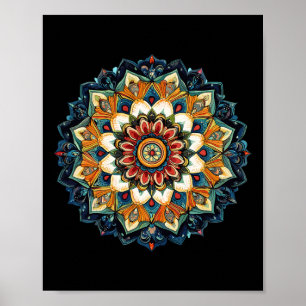 Bohemian Floral Sunburst Mandala For Meditation  Poster