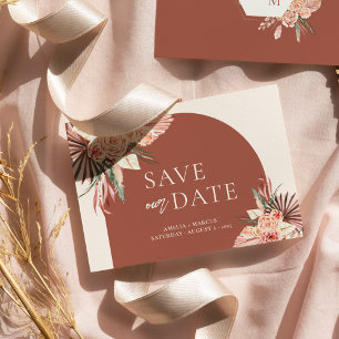 Bohemian Floral Terracotta & Ivory Save our Date Invitation