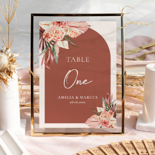 Bohemian Floral Terracotta & Ivory Wedding Invitat Table Number