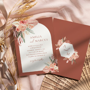 Bohemian Floral Terracotta & Ivory Wedding Invitation