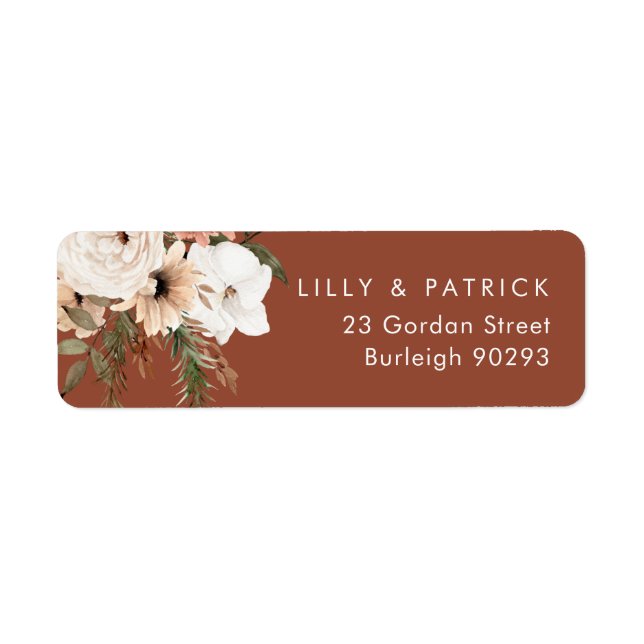 Bohemian Floral Terracotta Return Address Wedding Label (Front)
