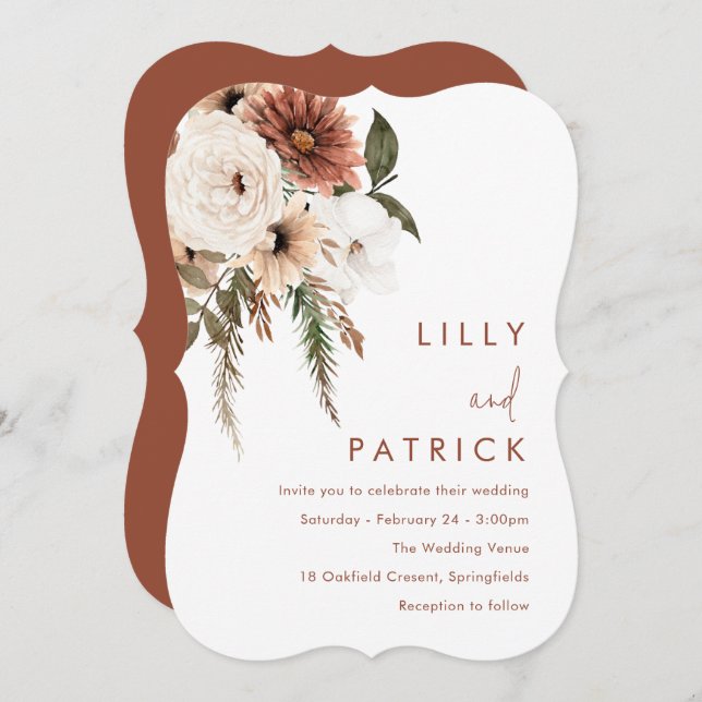 Bohemian Floral Terracotta Trending Wedding Invitation (Front/Back)