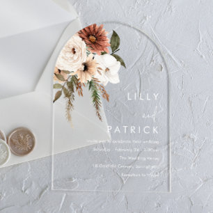 Bohemian Floral Terracotta Wedding Arch Acrylic Invitations