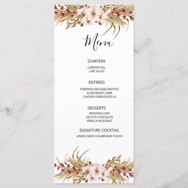 Bohemian Floral Terracotta Wedding Menu (Front)