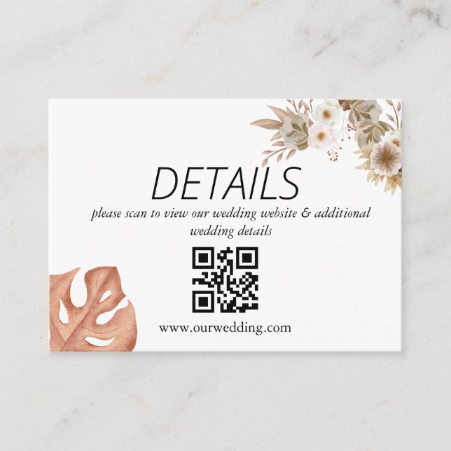 Bohemian Floral Terracotta Wedding QR Code Enclosure Card (Front)