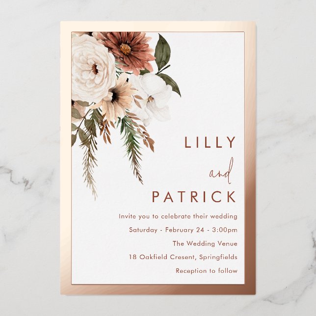 Bohemian Floral Terracotta Wedding Rose Gold (Front)