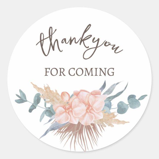 Bohemian Floral Thank You Classic Round Sticker (Front)