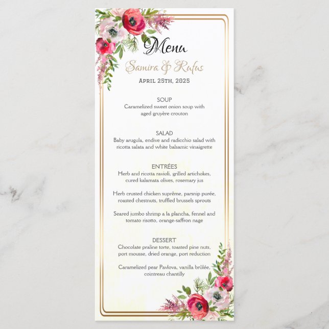Bohemian Floral Wedding Menu (Front)
