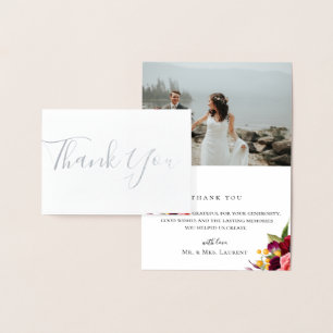Bohemian Floral Wedding Photo Foil Thank You Card