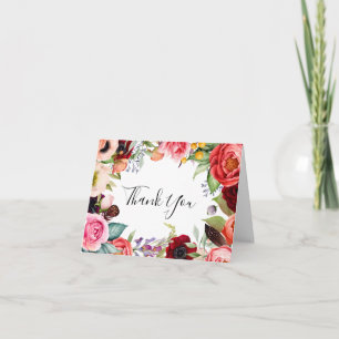 Bohemian Floral Wedding Photo Thank You Card