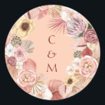 Bohemian Floral Wreath Caramel Initials Stickers<br><div class="desc">Bohemian Floral Wreath Caramel Initials Stickers</div>