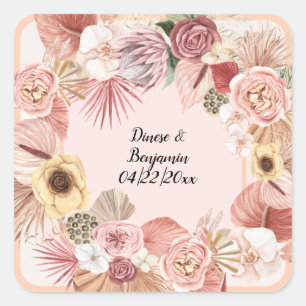 Bohemian Floral Wreath Ivory Rose Caramel Stickers