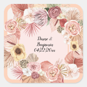 Bohemian Floral Wreath Ivory Rose Caramel Stickers