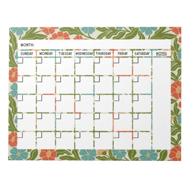 Bohemian Flower Calendar Notepad (Front)