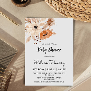 bohemian flower minimalistic baby shower editable  invitation