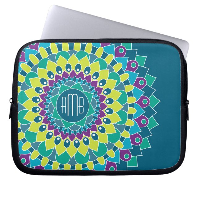 Bohemian Flower with Monograms Laptop Sleeve (Front)
