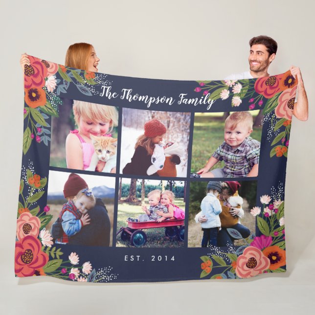 Bohemian Flowers Family Photo Collage Fleece Blanket (In Situ)