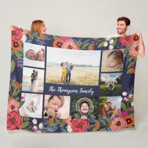 Bohemian Flowers Family Photo Collage Nine Fleece Blanket