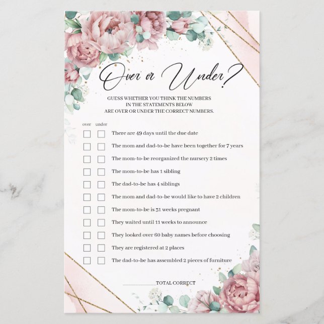 Bohemian flowers faux gold over or under baby game (Front)