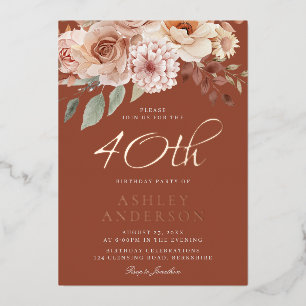 Bohemian Flowers Rose Gold Foil 40th Birthday 
