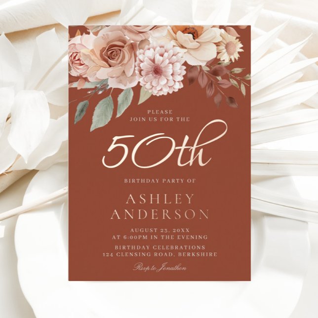 Bohemian Flowers Rose Gold Foil 50th Birthday  (Creator Uploaded)