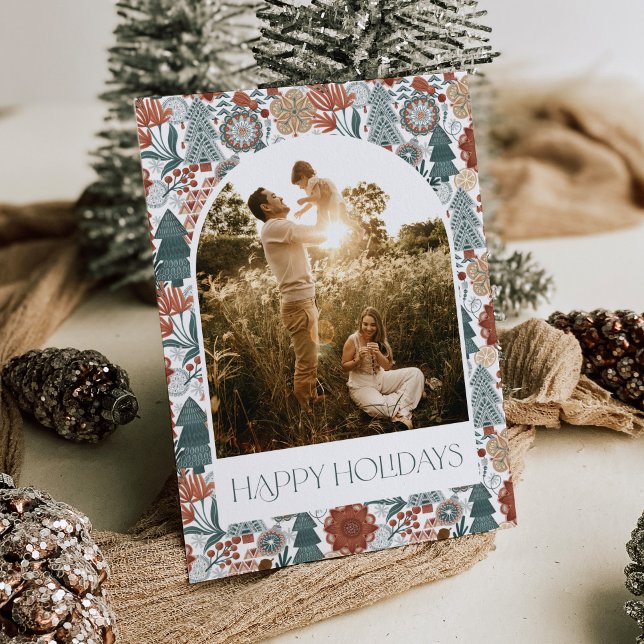 Bohemian Folk Arch Photo Holiday Card (Creator Uploaded)