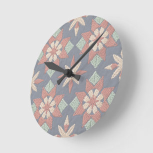 Bohemian Folk Embroidery Motifs Round Clock