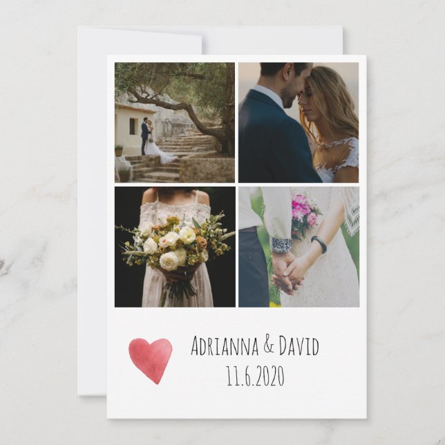 Bohemian Four Photos Wedding Thank You Card (Front)