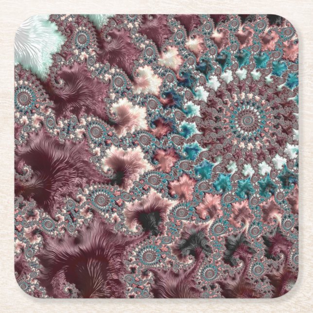 Bohemian Fractal Square Paper Coaster (Front)
