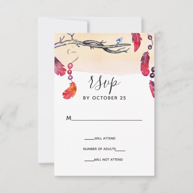Bohemian free spirit wedding invitations rsvp (Front)