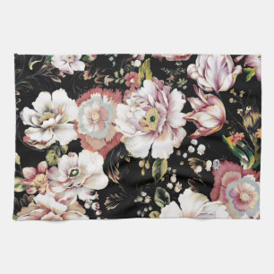 bohemian french country chic black floral tea towel
