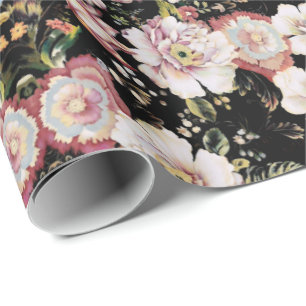bohemian french country chic black floral wrapping paper