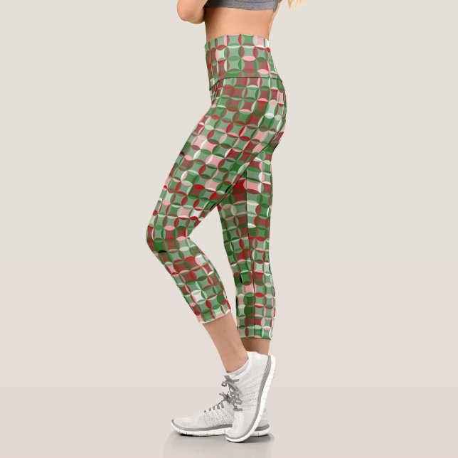 Bohemian Funky Christmas Chequerboard Pattern Capri Leggings (Left)