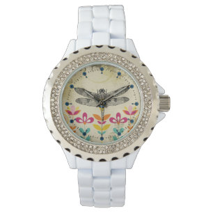 Bohemian Garden Dragonfly Rhinestone Enamel Watch