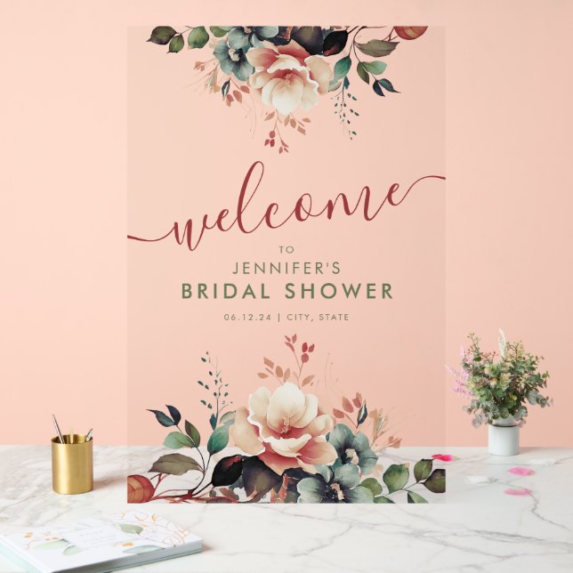 Bohemian Garden Floral Bridal Shower Welcome  Acrylic Sign (Wedding)