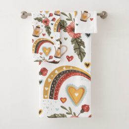 Bohemian Garden of Love and Rainbows Bath Towel Set