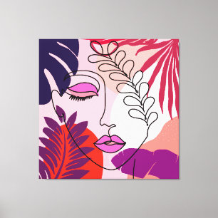 Bohemian Girl Line Art Pink Aesthetic Canvas Print
