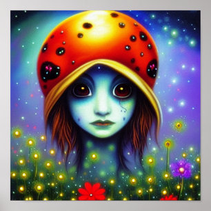 Bohemian girl with ladybug hat poster