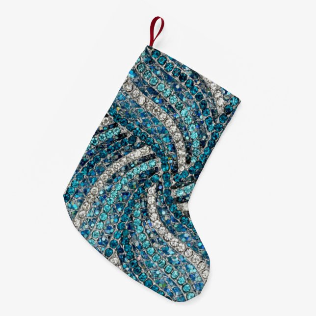 bohemian girly chic silver gray turquoise blue small christmas stocking (Front (Hanging))