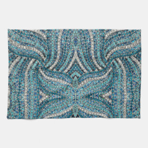 bohemian girly chic silver gray turquoise blue tea towel