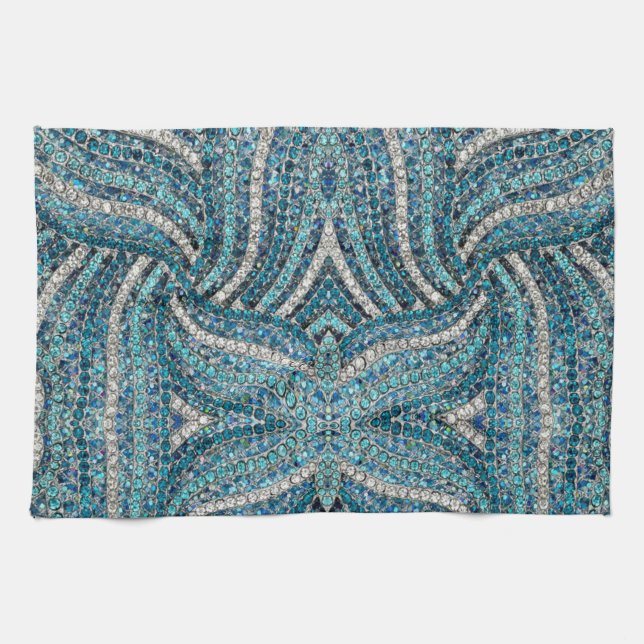 bohemian girly chic silver gray turquoise blue tea towel (Horizontal)