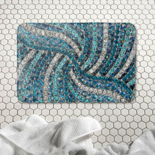 bohemian girly chic silver grey turquoise blue bath mat
