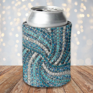 bohemian girly chic silver grey turquoise blue can cooler