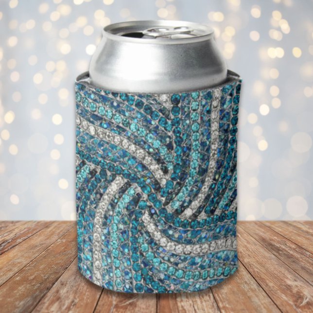 bohemian girly chic silver grey turquoise blue can cooler (bohemian girly chic silver gray turquoise blue can cooler)