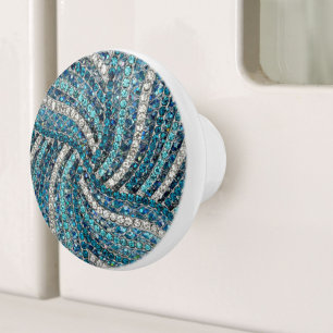 bohemian girly chic silver grey turquoise blue ceramic knob