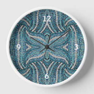 bohemian girly chic silver grey turquoise blue clock
